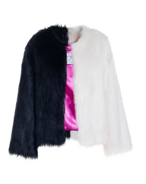 DRAMA POP - Pelliccia in faux fur bianco e nero