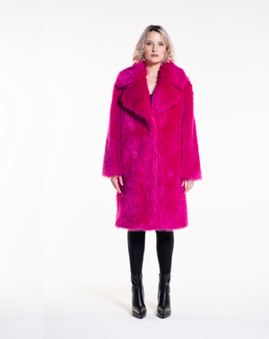 TEDDY POP MIDI - Pelliccia in faux fur fuxia a pelo lungo