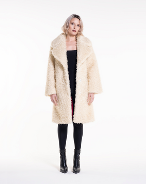 CURLY POP - Cappotto in faux fur burro