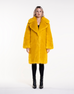 TEDDY POP MIDI - Pelliccia in faux fur giallo a pelo lungo